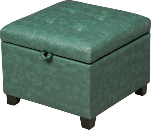 Vista 10 de Adeco Otomana moderna de cuero con ruedas, otomana cuadrada negra rodante de 18.8" con almacenamiento, taburete de tocador tapizado acolchado