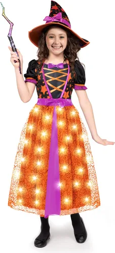 Vista 4 de Spooktacular Creations Disfraz de bruja iluminada para niñas pequeñas, disfraz de bruja de cuento de hadas para Halloween
