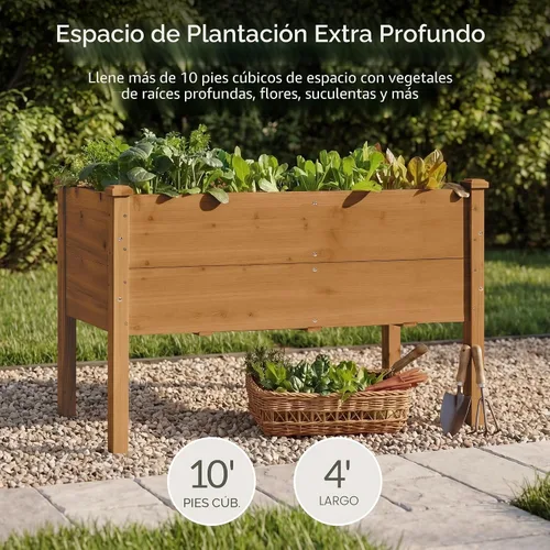 Vista 3 de Best Choice Products Cama de jardín elevada de 48 x 24 x 30 pulgadas con profundidad extra profunda de 16 pulgadas, soporte para maceta de madera