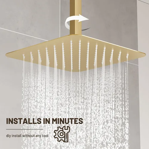 Vista 5 de Esnbia 10" Rain Shower Head, Stainless Steel Rainfall Ceiling Mount Shower Head, 2.5 GPM Water Flow, Brushed Gold