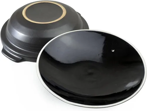 Vista 6 de Cacerola de arcilla seca resistente al calor, cacerola de cerámica prémium con tapa, para cocinar sopa terrina, color negro, 42 onzas
