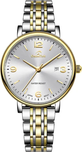 Vista 7 de Reloj de acero inoxidable dorado y plateado, movimiento japonés VJ12, resistente al agua 3ATM, esfera minimalista, vestido y reloj de pulsera casual