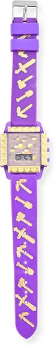 Vista 3 de Accutime Microsoft Minecraft Min4012AZ - Reloj digital para niños, luces LED intermitentes, pantalla LCD, reloj para niñas, correa de plástico