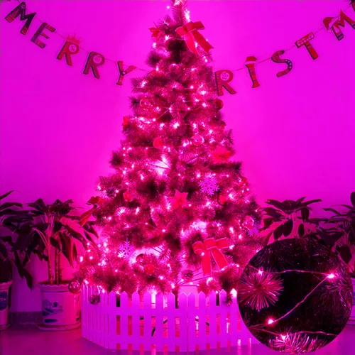 Vista 4 de Mini luces de hadas rosas, funcionan con pilas, 20 luces LED con cable plateado de 7 pies, luces de hadas para decoración de Navidad, Halloween