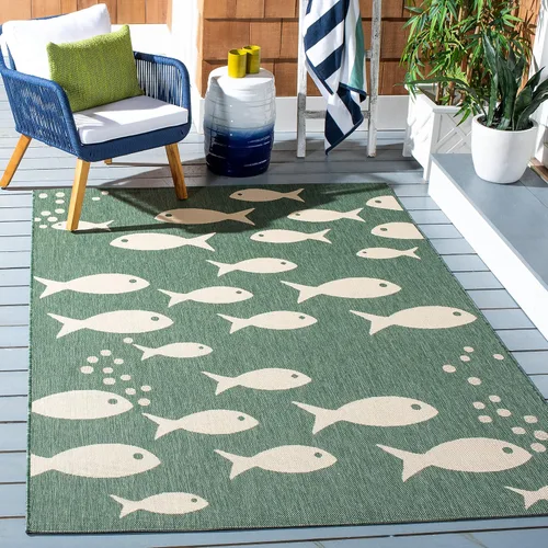 Vista 10 de SAFAVIEH Alfombra lavable para exteriores, colección Patio de 2.3 x 12 pies, color azul y beige, no desprende pelusa y fácil de limpiar, ideal