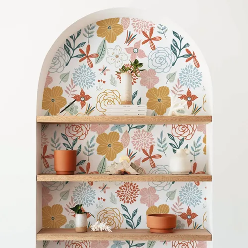 Vista 3 de WENMER Papel tapiz floral para despegar y pegar de 17.71 x 118 pulgadas, papel tapiz floral bohemio, papel de contacto floral rosa, autoadhesivo