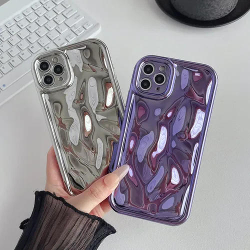 Vista 3 de Caseative Funda para iPhone 11 Pro Max, color negro claro Galjanoplastia de cromo suave de la burbuja del meteorito de la onda de la ondulación