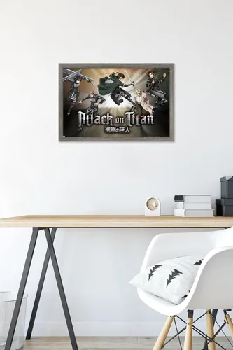 Vista 6 de Trends International Ataque al Titán: Póster de pared de collage de temporada 4, 14.725 x 22.375 pulgadas, versión enmarcada de madera de granero