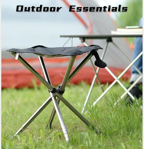 Vista 3 de Taburete portátil para acampar con bolsillo lateral, asiento de campamento de 12.5 pulgadas, plegable, cómodo, ampliación para viajes, camping