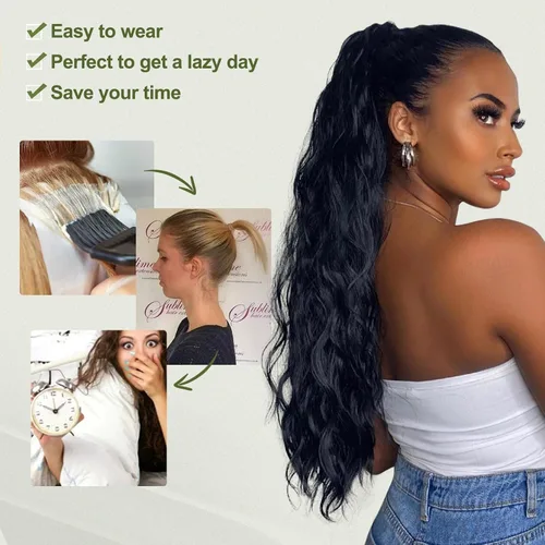 Vista 7 de Extensión de cola de caballo larga y rizada para mujeres/niñas, 26 pulgadas de alto, con cordón, extensiones de cabello con clip, extensiones