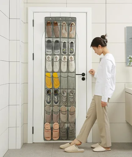 Vista 7 de Organizador de zapatos para armario, 28 secciones colgante, zapatero para puerta sobre la puerta, organizador de zapatos (blanco)