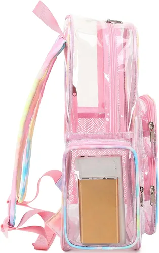 Vista 9 de CAMTOP Mochila transparente resistente y transparente para estudiantes, escuela, trabajo, festival, viajes, deportes, Rosado, Camtop Mochila