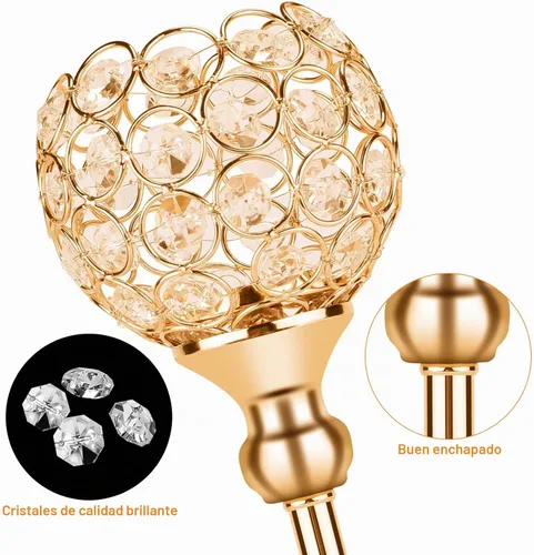 Vista 8 de Portavelas de cristal dorado decorativos con candelabro de 3 brazos, soporte para velas, pieza central de mesa, decoración para mesa de comedor