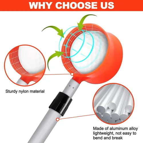 Vista 4 de Golf Ball Retriever - Telescopic Aluminum Alloy Pole and Firm Nylon Cup Grabber