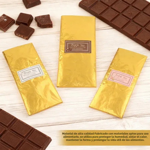 Vista 4 de Envolturas de chocolate, 100 unidades, 7.9 x 7.9 pulgadas, papel de regalo 100 envoltorios de lámina dorada · 105 calcomanías · cuadrados de 7.9 x