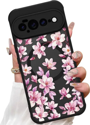 Vista 23 de ZIYE Funda magnética para Google Pixel 9 Pro XL de 6.8 pulgadas [compatible con MagSafe] funda de policarbonato duro y TPU suave con flor de cerezo