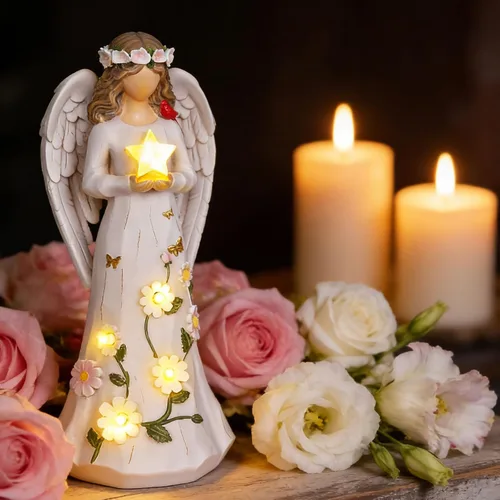 Vista 10 de Portavelas Estatua de ángel con mariposa hueca