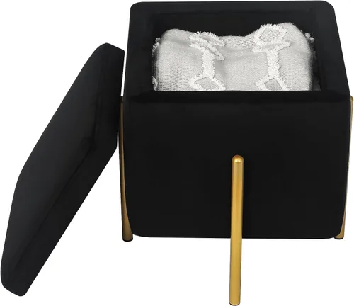Vista 7 de Adeco Otomanas cuadradas tapizadas de almacenamiento, otomanas modernas de terciopelo negro con almacenamiento para sofá
