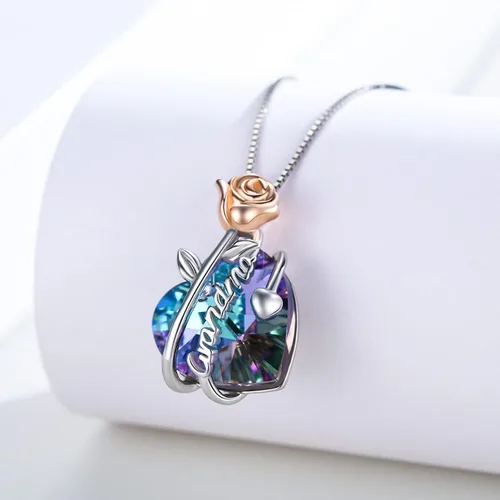Vista 4 de Collar de plata de ley 925 para hermanamamáabuelaesposaenfermera con diseño de flor de rosa para ella
