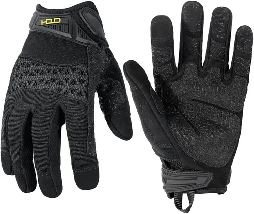 Vista 12 de HANDLANDY Guantes de trabajo para hombre, pantalla táctil, guantes de mecánico, ajuste flexible y transpirable, nudillos y palma acolchados