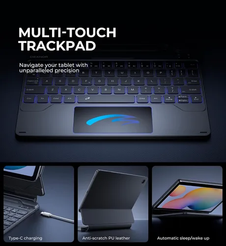 Vista 5 de Dexnor Funda con Teclado para Samsung Galaxy Tab S6 Lite de 10.4 Pulgadas con Teclado Magnético Soporte de Cantilever Flotante Multi-Touch Trackpad