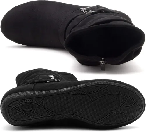 Vista 4 de Herstyle Lindell Botas de pantorrilla de tacón plano para mujer con cremallera lateral botines de tobillo