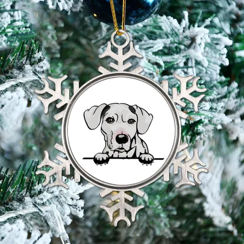 Vista 2 de Adorno de copo de nieve de metal – Sato Dog Ornament Acuarela Peeking Dog Mom Pet Novedosos adornos de copo de nieve de metal regalo para perro mamá