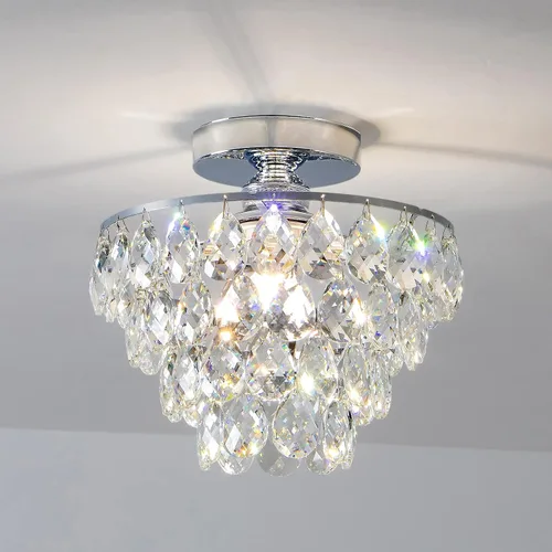 Vista 9 de CM MZY Lámpara de techo moderna de cristal pequeña, lámpara de techo semiempotrada color negro mate, mini candelabros de cristal para pasillo