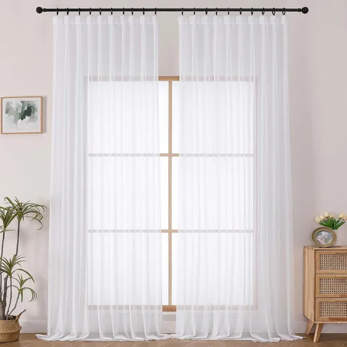 Vista 11 de OWENIE - Cortinas semitraslúcidas con plisado de pellizco blanco de 96 pulgadas de largo para dormitorio y sala de estar, cortinas modernas de aire