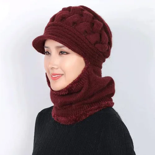 Vista 2 de Bufanda de punto para mujer cálida elástica suave con protección de las orejas gorro con forro polar gorro de una pieza