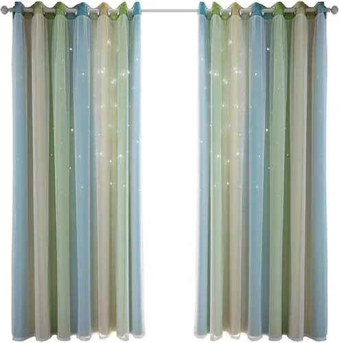 Vista 2 de Cortinas de tela con estrellas brillantes para niños, cortinas de princesa para sala de estar, cortinas opacas para ventana, cortina opaca