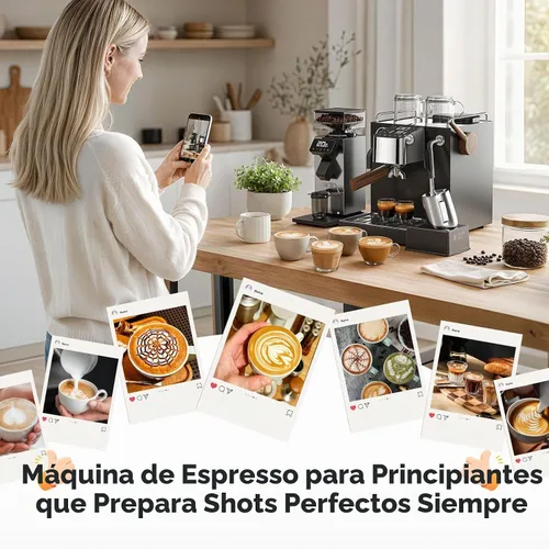 Vista 9 de AMZCHEF 9 Bar OPV Espresso Machine with Automatic Milk Frother, Dual Boiler Premium Black