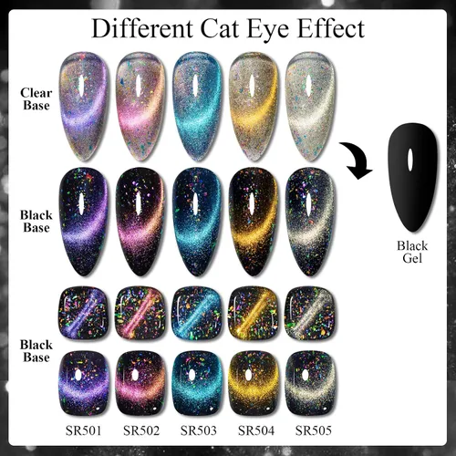 Vista 3 de MEET ACROSS Colorful Clouds - Juego de esmaltes de uñas de gel de ojo de gato, kit de manicura con luz LED UV, 6 colores con barra magnética