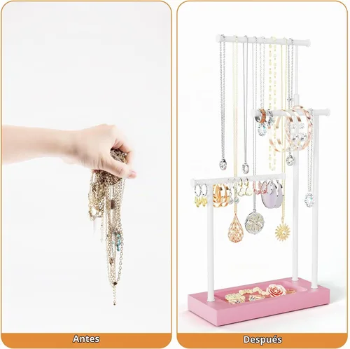 Vista 9 de SRIWATANA Soporte Organizador de Joyas, Soporte para Collar Extra Alto, Soporte para Joyas, Idea de Regalo (Rosa y Blanco)