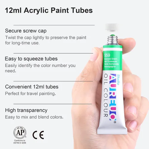 Vista 3 de AUREUO Kit de pintura acrílica, tubos de pintura acrílica de 12 colores, 9 x 12 pulgadas, paquete de 2 paneles de lienzo, 5 pinceles, paleta