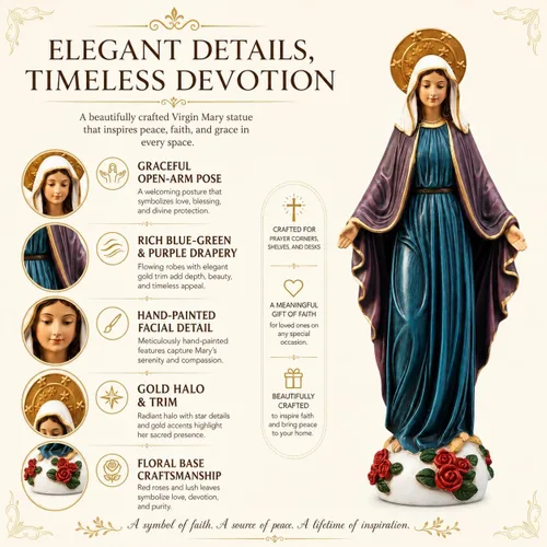 Vista 9 de Comfy Hour Mary - Estatua de Virgen María de 9 pulgadas, decoración católica de la Madre Bendita con rosas, escultura religiosa de poliresina