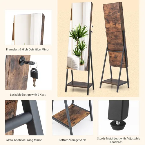 Vista 8 de CHARMAID Armario de Joyería de Pie con Espejo de Cuerpo Entero, Organizador de Gabinete de Joyería con Cerradura y Luces, 3 Modos de Iluminación