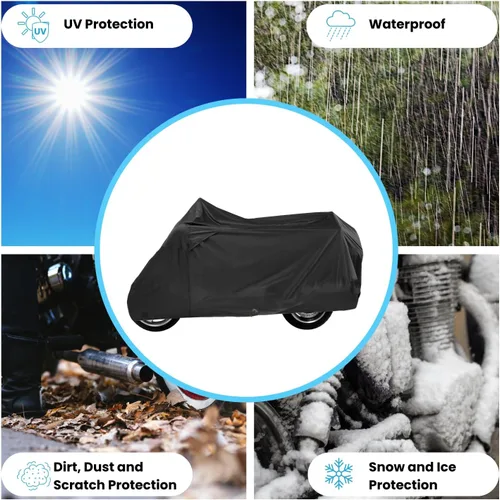 Vista 6 de Funda de motocicleta de lujo, impermeable, protección para todo tipo de clima, protección universal para motocicleta, poliéster a prueba