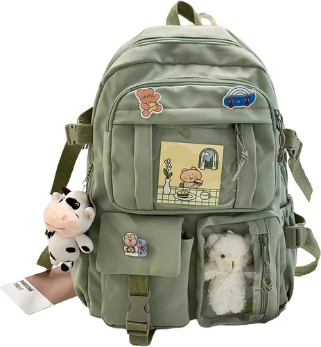 Vista 8 de NCDUANSAN Mochila Kawaii con pin Kawaii y accesorios mochila linda mochila estética linda mochila Kawaii para la escuela (negro)