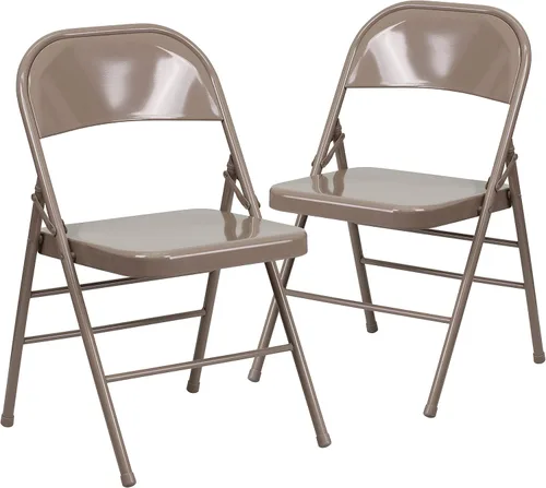 Vista 8 de Flash Furniture Serie Hércules Silla plegable de metal de triple soporte y doble bisagra - beige