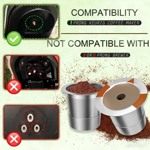 Vista 4 de Cápsulas de café reutilizables K Cups para cafetera Keurig 1.0 y 2.0, filtro de café de acero inoxidable (paquete de 4)