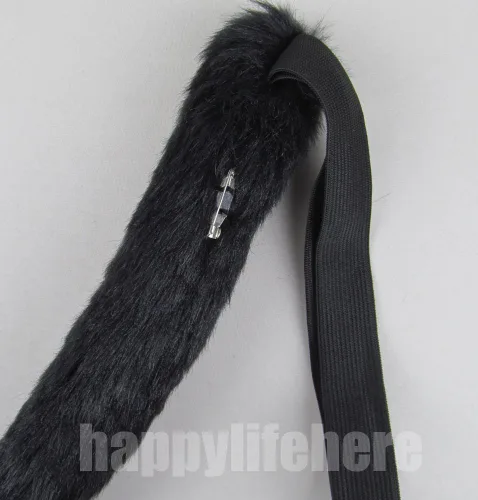 Vista 4 de juego de disfraz de orejas y cola de gato de pelo para fiesta de Halloween y para Cosplay, Negro