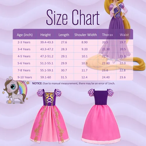 Vista 6 de isswya Rapunzel - Disfraz de princesa para niñas, cosplay, Halloween, Navidad, fiestas, 2-10 años