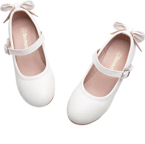 Vista 5 de Zapatos de vestir para niñas, zapatos de princesa de tacón bajo, zapatos planos Mary Jane para fiestas de bodas y niños pequeños