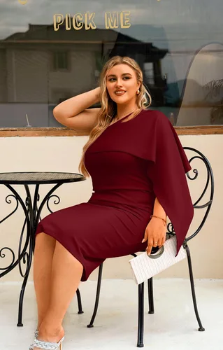 Vista 8 de GOBLES - Vestido de cóctel para mujer, vestido de verano entallado, sexi con un hombro descubierto y volantes