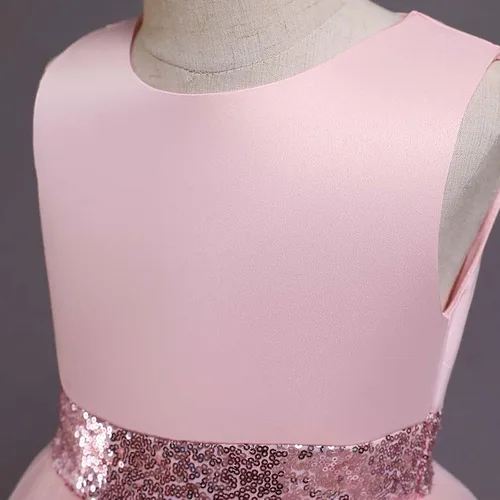 Vista 8 de Vestido de princesa para niñas para boda, fiesta de cumpleaños, vestido de tul alto bajo, vestido de baile de lentejuelas con tren