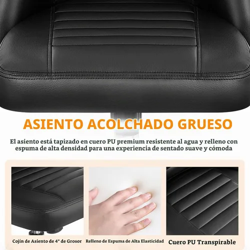 Vista 7 de Yaheetech - Silla de escritorio de piel sintética negra sin brazos, giratoria ajustable