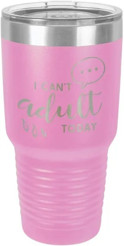 Vista 21 de Vaso grabado con texto en inglés "I CAN'T ADULT TODAY", de acero con recubrimiento de polvo grabado con láser, taza de viaje con camello polar sin