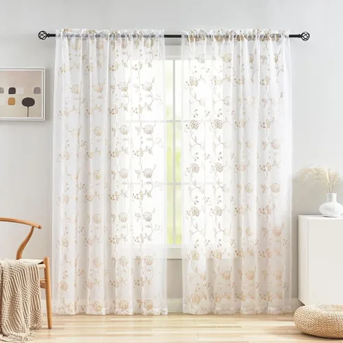 Vista 16 de MYSTIC-HOME Juego de cortinas de niveles transparentes blancas para cocina de 24 pulgadas de largo, tratamiento de cortinas para ventanas pequeñas