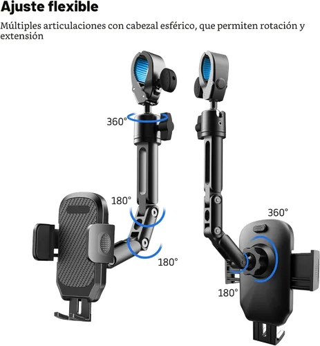 Vista 3 de Quyee Soporte para Teléfono de Coche, Soporte para Teléfono de Espejo Retrovisor - Montaje de Aleación de Aluminio con Ajuste Multi-Ángulo Giratorio